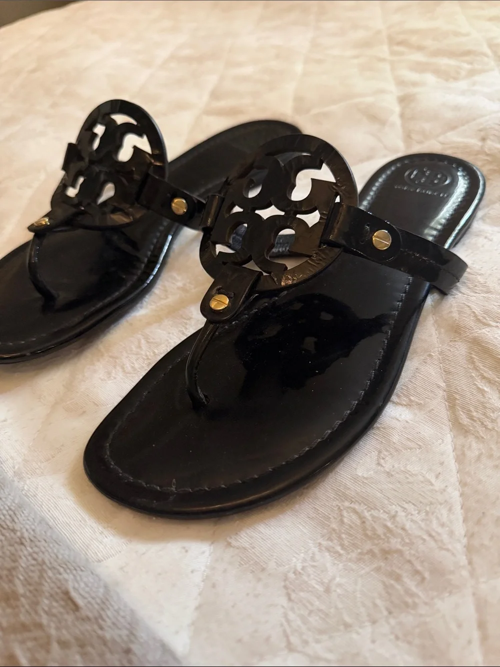 Tory Burch Black Logo Jelly Thong Sandals